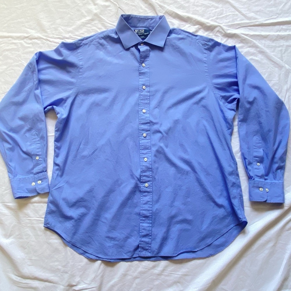 Polo Ralph Lauren Mens Dress Shirt 17.5 36/37 Blue Regent Classic Fit Cotton